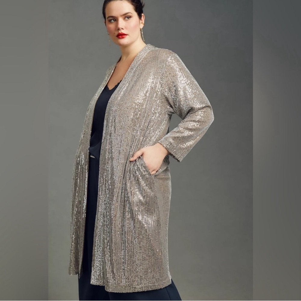 Anthropologie Mare Mare Sequin Duster Jacket Open Front